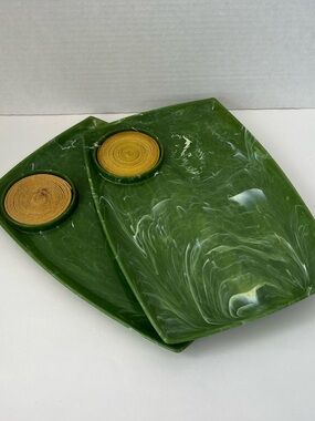 Green Plastic Snack Tray with Built-In Glass Holder